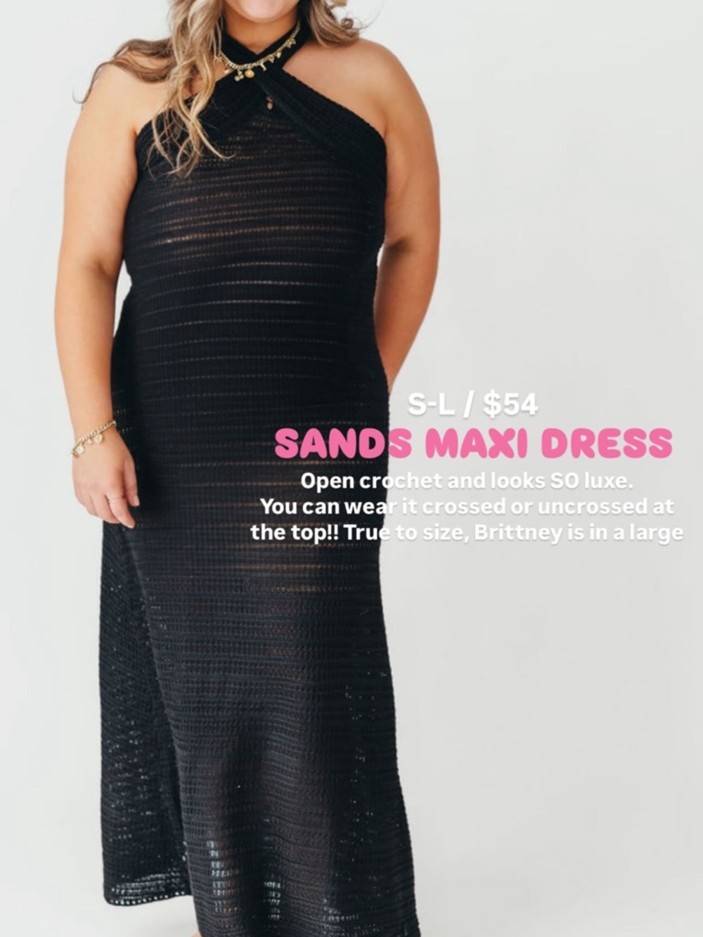 TALULAH Black Crochet Halter Maxi Dress
